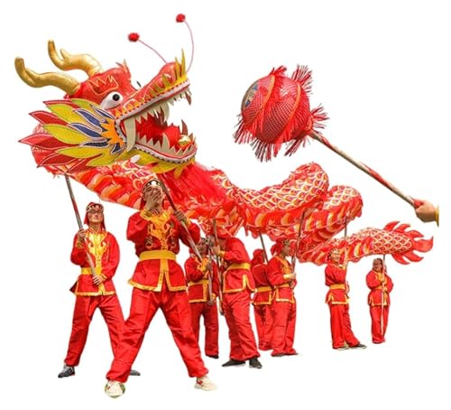 Löwen- und Drachentanz 18 M/59 Ft Chinesischer Drachentanz Löwentanz Performance Party Outdoor Sport Drachen Fitness Drachen- Und Löwentanz Requisiten Chinesisches Kostüm für Festivalauftritte(Rood) von GTOULHH