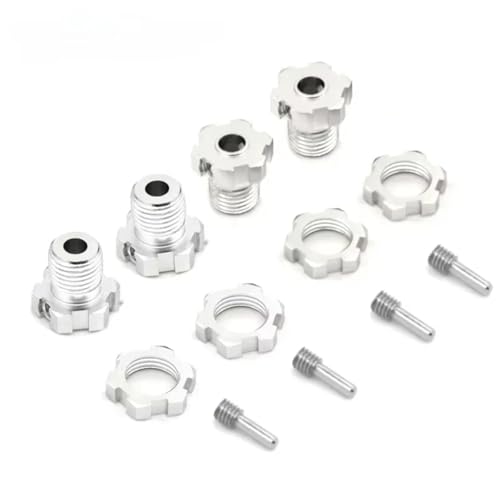 Für Traxxas Für E-Revo Für Revo 3.3 Für E-Maxx Für Summit 4X4 1/10 4 Teiliges Aluminium 17mm Keilrad Sechskantmutter RC Monster Truck Teile RC Zubehör(Silver) von GTVNPOA