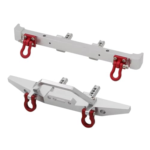 GTVNPOA Für MN128 Rc Auto Metall Aluminium Legierung Vorne Stoßstange Hinten Mit Anhänger Schnalle Rc Track Auto Upgrade Teile Zubehör RC Zubehör(Silver,Set) von GTVNPOA