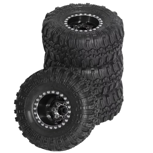 GTVNPOA Für TRX4M Für SCX24 AX24 Für FCX24 1/18 1/24 RC-Crawler-Auto 4 Stück 57 Mm 1,0 Zoll Metall-Beadlock-Rad Reifensatz Upgrade-Teile Zubehör RC Zubehör(Black) von GTVNPOA
