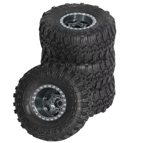 GTVNPOA Für TRX4M Für SCX24 AX24 Für FCX24 1/18 1/24 RC-Crawler-Auto 4 Stück 57 Mm 1,0 Zoll Metall-Beadlock-Rad Reifensatz Upgrade-Teile Zubehör RC Zubehör(Gray) von GTVNPOA