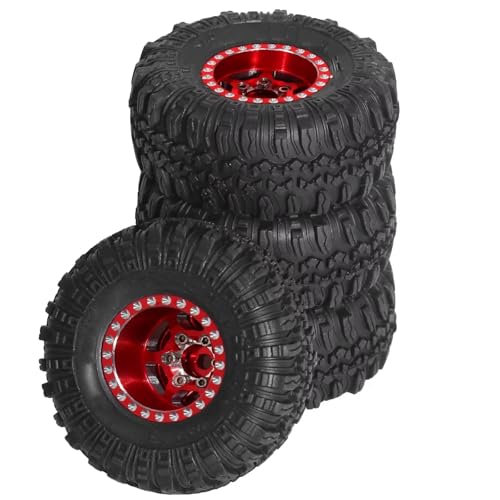 GTVNPOA Für TRX4M Für SCX24 AX24 Für FCX24 1/18 1/24 RC-Crawler-Auto 4 Stück 57 Mm 1,0 Zoll Metall-Beadlock-Rad Reifensatz Upgrade-Teile Zubehör RC Zubehör(Red) von GTVNPOA