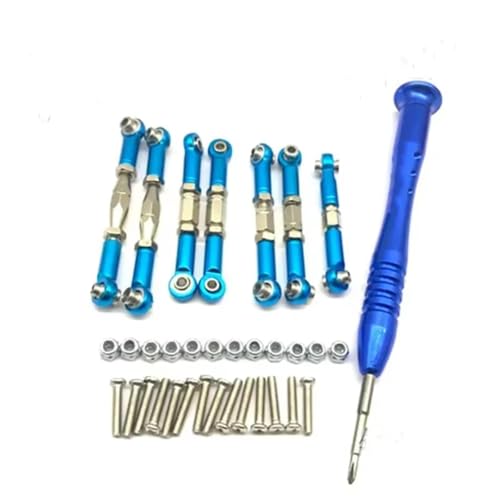 GTVNPOA Für WLtoys Für 144001 1/14 RC Auto Ersatzteile Metall Verknüpfung Servo Zugstange Spurstange Set Upgrade Teile Zubehör RC Zubehör(Blue) von GTVNPOA