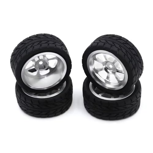 GTVNPOA Für Wltoys 144001 144010 124007 124016 124019 A959 A959-B 4 Stücke 65mm Gummi Reifen Metall Felge 12mm Hex Für RC Auto Upgrade Teile RC Zubehör(Silver) von GTVNPOA