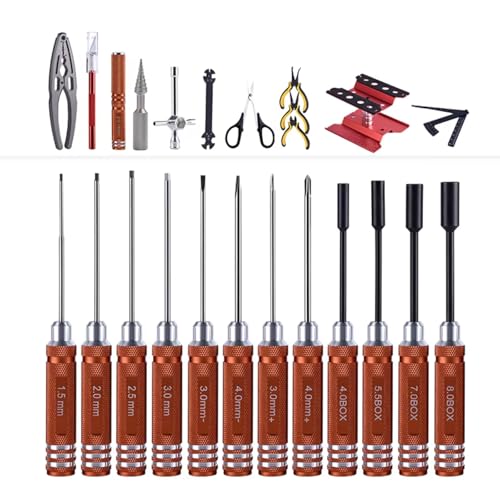 GTVNPOA RC Demontage Hilfs Für Universalteile RC-Auto 24-in-1-RC-Auto-Werkzeugsatz – Schraubendrehersatz Flachkreuzschlitz Sechskantzange Reibahle Ständer Reparaturwerkzeuge Für RC-Autos(Red) von GTVNPOA