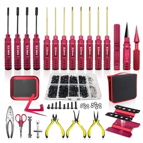 GTVNPOA RC Demontage Hilfs Für Universalteile RC-Auto-Werkzeugsatz, 35-teiliger Schraubensatz, RC-Auto-Reparatursatz Sechskant- Flach- Und Kreuzschlitzschraubendreher Zangenschlüssel Reibahle von GTVNPOA
