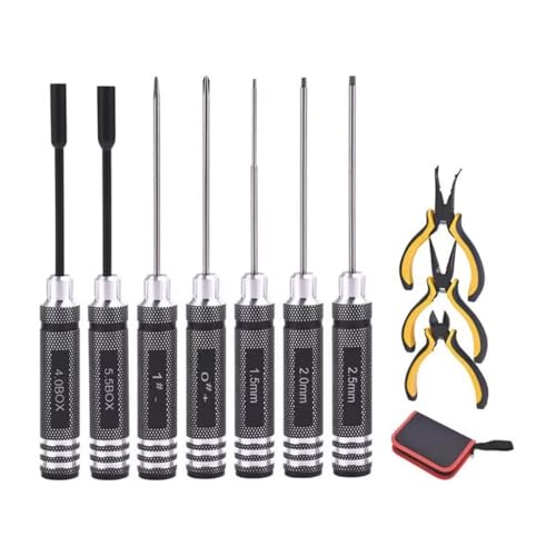 GTVNPOA RC Demontage Hilfs Für Universalteile Rc Car 10 In 1 RC Werkzeugsätze Box Set Schraubendreher Zangen Sechskanthülsen-Steckschlüssel Reparatur Für RC Automodelle Werkzeuge(Black) von GTVNPOA