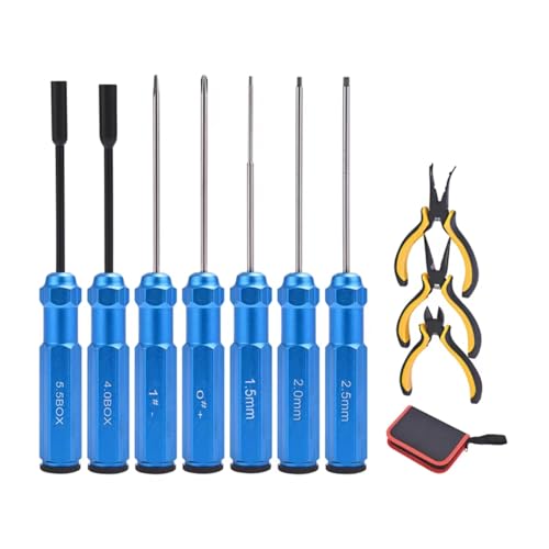 GTVNPOA RC Demontage Hilfs Für Universalteile Rc Car 10 In 1 RC Werkzeugsätze Box Set Schraubendreher Zangen Sechskanthülsen-Steckschlüssel Reparatur Für RC Automodelle Werkzeuge(Blue) von GTVNPOA