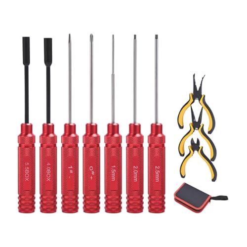 GTVNPOA RC Demontage Hilfs Für Universalteile Rc Car 10 In 1 RC Werkzeugsätze Box Set Schraubendreher Zangen Sechskanthülsen-Steckschlüssel Reparatur Für RC Automodelle Werkzeuge(Red) von GTVNPOA