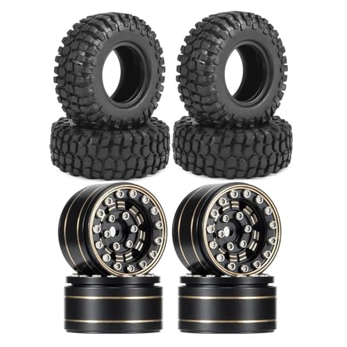 GTVNPOA RC Zubehör Für FCX24 Für TRX4M Für SCX24 1/24 1/18 RC Auto Crawler Upgrade Teile 1,0 Zoll Messing Beadlock Rad Felgen 50 * 20mm Gummi Off-Road Reifen Zubehör(Tires and Wheels) von GTVNPOA