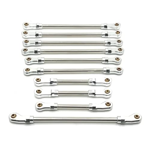GTVNPOA RC Zubehör Für Wltoys 104006 104010 104020 104026 1/10 10 Stück Metallverbindungsstange, Verstellbare Lenkstange, RC-Auto-Upgrade-Teile, Zubehör(Silver) von GTVNPOA