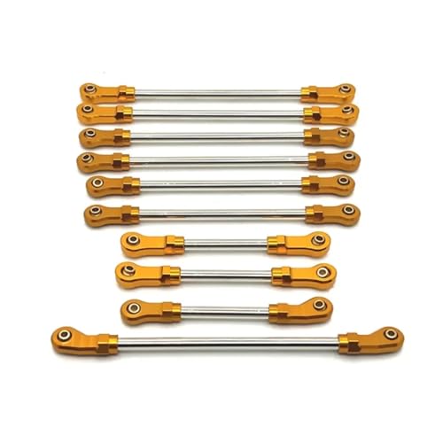 GTVNPOA RC Zubehör Für Wltoys 104006 104010 104020 104026 1/10 10 Stück Metallverbindungsstange, Verstellbare Lenkstange, RC-Auto-Upgrade-Teile, Zubehör(Yellow) von GTVNPOA