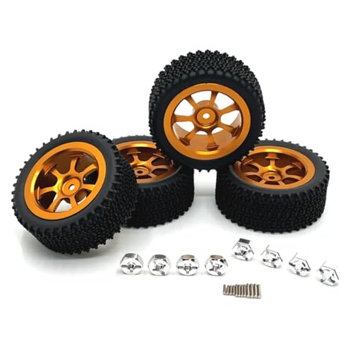 GTVNPOA RC Zubehör Für Wltoys 144001 144010 144016 144018 124008 124019 Für MJX 14301 14302 4 Stücke 70mm Metall Felge Reifen Reifen Set RC Auto Upgrade Teile(Yellow) von GTVNPOA