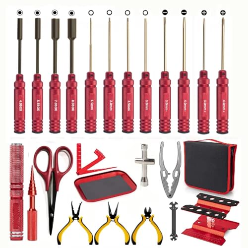 RC Demontage Hilfs Für Traxxas Auto 24 In 1 Sechskantschraubendreher-Set RC-Werkzeug-Kits RC-Reparatur-Werkzeug-Kit-Set Aluminium-Rot-Entfernungswerkzeuge von GTVNPOA