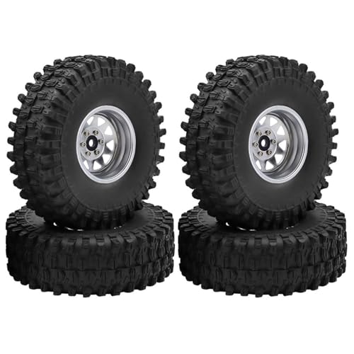RC Reifen Set Naben Für Traxxas Für TRX4 Für Axial Für SCX10 1/10 RC 120 Mm Deep Dish Negativ Offset 8,9 Mm Metall 1,9 Zoll Beadlock Felgennabe Reifen(Silver) von GTVNPOA