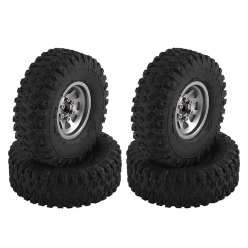 RC Zubehör Für Axial Für SCX24 Für AX24 Für Enduro24 Für Traxxas Für TRX4M Für FMS Für FCX24 1/18 1/24 Metall 1,0 "Beadlock Deep Dish Rad Reifen Set RC Crawler Auto Upgrade Teile(Gray) von GTVNPOA