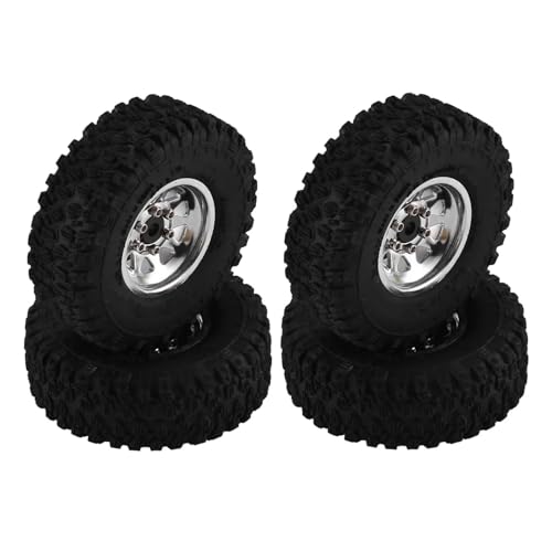 RC Zubehör Für Axial Für SCX24 Für AX24 Für Enduro24 Für Traxxas Für TRX4M Für FMS Für FCX24 1/18 1/24 Metall 1,0 "Beadlock Deep Dish Rad Reifen Set RC Crawler Auto Upgrade Teile(Silver) von GTVNPOA