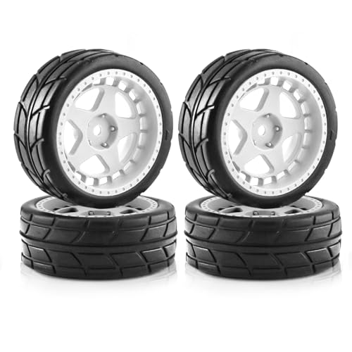 RC Zubehör Für Tamiya Für TT01 TT01E Für TT02 XV01 XV02 TA06 PTG-2 144001 144010 124007 124017 110 RC Für Rennwagen 4 Stück 65 Mm Gummireifen Radreifen(White) von GTVNPOA