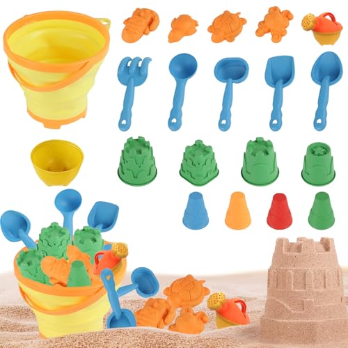 GUAHKUN 20-Teiliges Sandspielzeug Set Mit Eimern Schaufeln Und Formen Inklusive Netzbeutel Robustes Outdoor Strandspielzeug Für Kinder Ab 1 Jahr Sandkasten Zubehör Geschenkidee von GUAHKUN