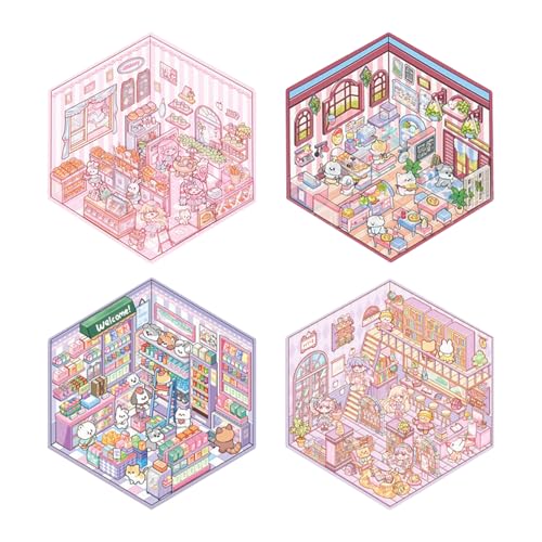 GUAHKUN 4er Set 3D Sticker Scene DIY Dekoration Miniatur Szenen Aufkleber PET-Material Für Erwachsene & Kinder Kreatives Bastelset Mit 4 Themenwelten GUAHKUN 4er Set 3D Sticker Scene DIY Dekoration Miniatur Szenen Aufkleber PET-Material Für Erwachsene & Kinder Kreatives Bastelset Mit 4 Themenwelten von GUAHKUN