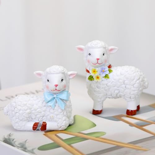 GUAHKUN Little Friends Schaf Deko Figuren Aus Harz - Stehendes Und Sitzendes Paar-Set Für Mädchen Ab 1 Jahr Und Garten-Deko von GUAHKUN