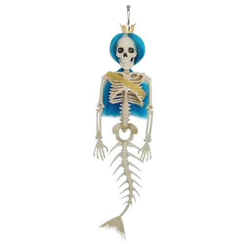GUAHKUN Skelett Lebensgroß Meerjungfrau-Anhänger Kaffee Dunkelviolett Burgunderrot Seeblau 42cm Halloween Dekoration Mit Edelstahl-Draht Für Halloween-Party Gruselpartys Spukhaus (A) von GUAHKUN