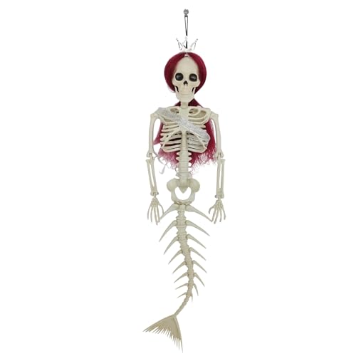 GUAHKUN Skelett Lebensgroß Meerjungfrau-Anhänger Kaffee Dunkelviolett Burgunderrot Seeblau 42cm Halloween Dekoration Mit Edelstahl-Draht Für Halloween-Party Gruselpartys Spukhaus (B) von GUAHKUN