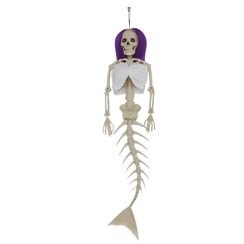 GUAHKUN Skelett Lebensgroß Meerjungfrau-Anhänger Kaffee Dunkelviolett Burgunderrot Seeblau 42cm Halloween Dekoration Mit Edelstahl-Draht Für Halloween-Party Gruselpartys Spukhaus (C) von GUAHKUN