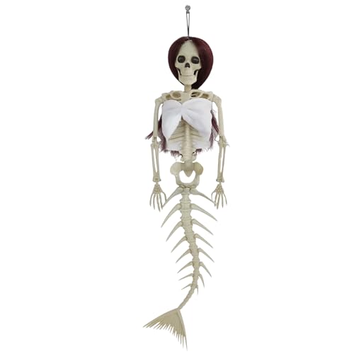 GUAHKUN Skelett Lebensgroß Meerjungfrau-Anhänger Kaffee Dunkelviolett Burgunderrot Seeblau 42cm Halloween Dekoration Mit Edelstahl-Draht Für Halloween-Party Gruselpartys Spukhaus (D) von GUAHKUN