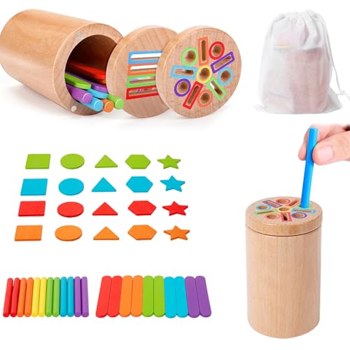 Montessori Spielzeug ab 1 2 3 Jahr, Steckspiel ab 1 Jahr, Holz Farbe Form Sortierspielzeug, Holzspielzeug Kinderspielzeug ab 1-3 Jahre Sensorik Motorikspielzeug ab 1 Jahr Lernspielzeug Geschenk (A) von GUAHKUN