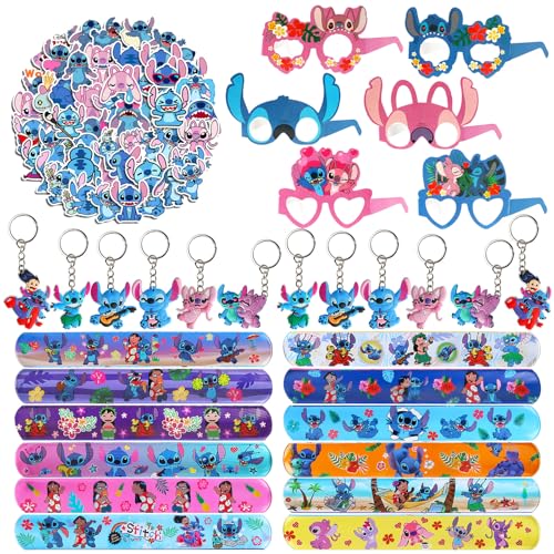 86Pcs Party Mitgebsel, 12 Pcs Slap Armbänder Clap Bracelets+12Pcs Schlüsselanhänger+50Pcs Aufkleber+12Pcs kinder Masken, Geburtstagkinder Deko von GUBOOM
