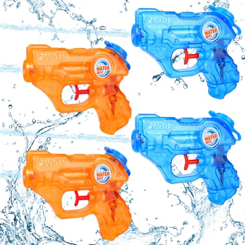 4 Stück Wasserpistolen für Kinder, Wasserpistole mit großer Reichweite, klein wasserspritzpistole Kinder, Mini Wasserpistolen, Sommer Spielzeug Garten Pool Party Mitgebsel für Kinder von GUBOOM