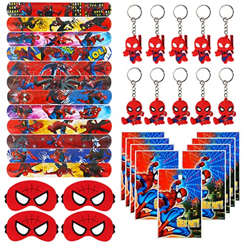 GUBOOM 42PCS Spiderman Party Mitgebsel, 10 Spiderman Filzmaske, 10 Spiderman Schlüsselanhänger, 10 Spiderman Geschenktüten, 12 Spiderman Schnapparmband, Spiderman Mitgebsel Kindergeburtstag von GUBOOM