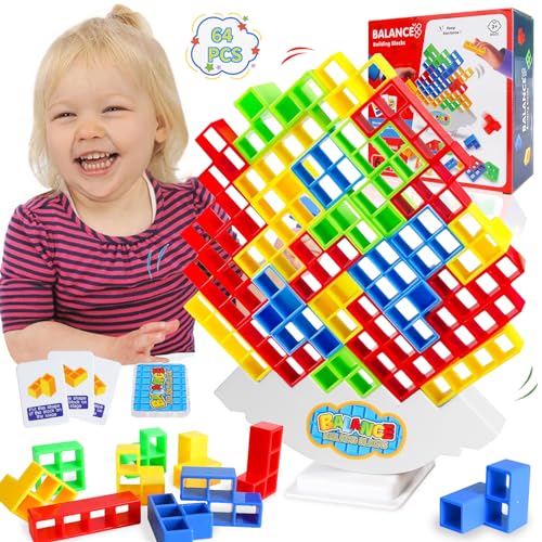 GUBOOM 64PCS Tetra Tower Spiel, Tetris Tower Balance Team Game für Kinder Erwachsene, Schaukelstapel Balance Spiel, Stack Attack Balance Spielzeug Tower Game, Lustige Stapelspiel, Tetris Balance Toy von GUBOOM