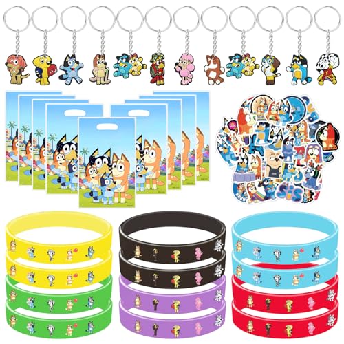 GUBOOM 89Pcs Party Mitgebsel Kindergeburtstag, 12Pcs Slap Armbänder Clap Bracelets+12Pcs Schlüsselanhänger+55Pcs Aufkleber+10Pcs Geschenktüten, Geburtstagkinder Deko von GUBOOM