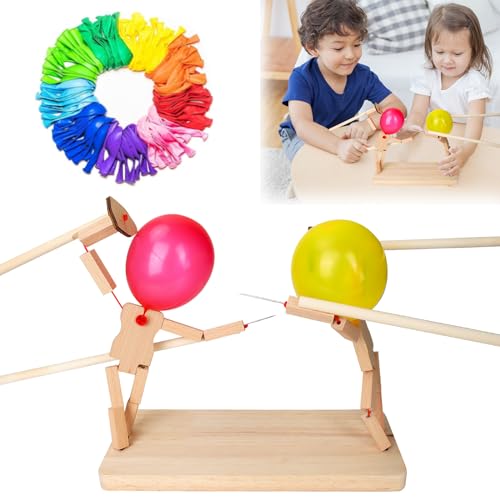 Balloon Bamboo Man Battle mit 100 Ballnoons, Verdicken Handmade Wooden Fencing Puppets, 2024 New Ballon Bambus Mann Schlacht, Holz Bots Kampfspiel für Party, Familienspiele, Desktop-Kampfspiel von GUBOOM