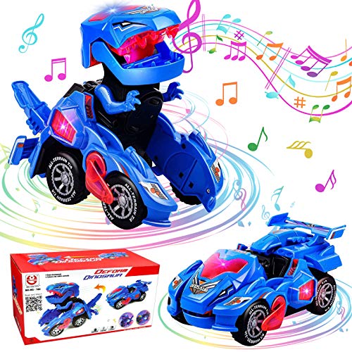 GUBOOM Dinosaurier Spielzeug, Transformers Spielzeug, Kinder Auto Spielzeug, Transformer Dinosaurier led Auto Dynocar, Dinosaurier Transformer Spielzeug mit LED Licht und Musik (Blau) von GUBOOM