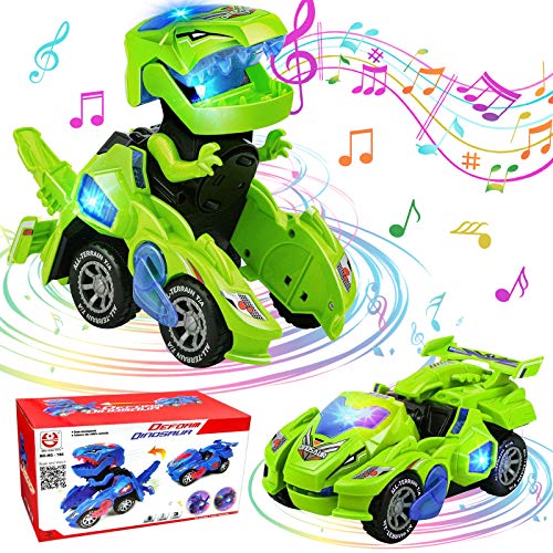 GUBOOM Dinosaurier Spielzeug, Transformers Spielzeug, Kinder Auto Spielzeug, Transformer Dinosaurier led Auto Dynocar, Dinosaurier Transformer Spielzeug mit LED Licht und Musik (Grün) von GUBOOM