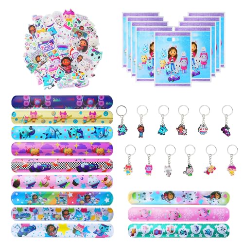 GUBOOM Gabbys Kindergeburtstag Mitgebsel Set, Gabbys Geburtstag Deko, Gabbys Geburtstagseko, Slap Bracelets Armbänder Kinder Slap Armband, Gabbys Kindergeburtstag, Gabbys Aufkleber 6742381 von GUBOOM