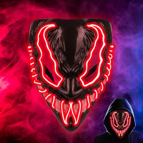 GUBOOM LED Halloween Maske - Mehrere Leuchtmodi, Horror für Fasching, Karneval, Leuchtende für Kinder Erwachsene, Party Cosplay Kostüm (Rot) von GUBOOM