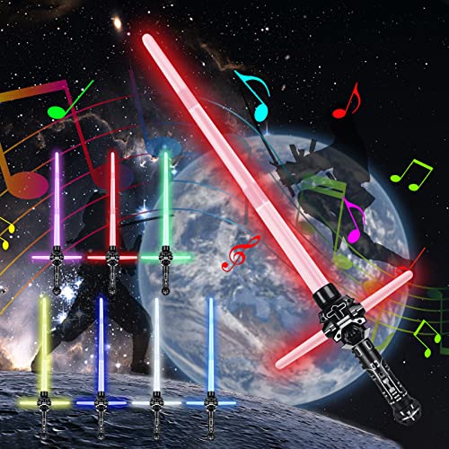 GUBOOM 2 Stück Laserschwert Kinder, Star Wars Lichtschwert, 2 in 1 Duell Lichtschwert, Lightsaber Laserschwert mit 7 Farben & Soundeffekten, Einziehbare, Lichtschwert Spielzeug für Kinder von GUBOOM