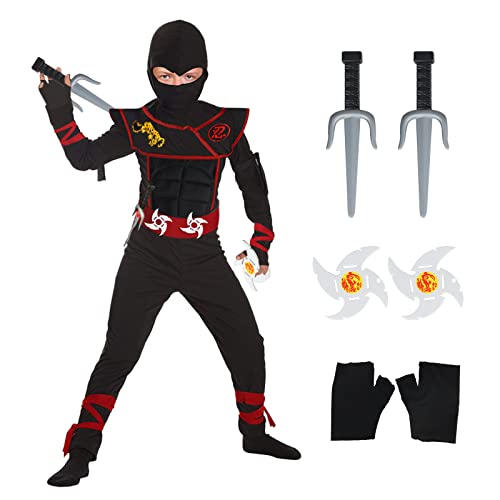 GUBOOM Ninja Kostüm Kinder, Ninja-Kleidungsset für Kinder, Halloween-Ninja-Kostüm, Muskelanzug Samurai Ninja (M (4-6 Jahre)) von GUBOOM