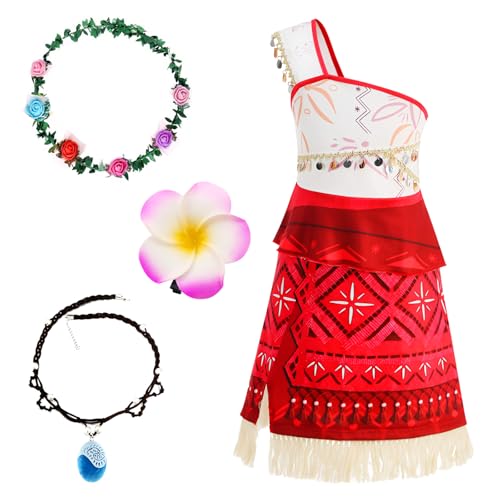 GUBOOM Vaiana Kostüm Kinder, Vaiana Kostüm Mädchen mit Halskette, einer Blumenkrone, einer Haarspange, Moana Kostüm Mädchen, Prinzessin Vaiana Kostüm Kleid für Karneval Cosplay Geburtstag(120cm) von GUBOOM