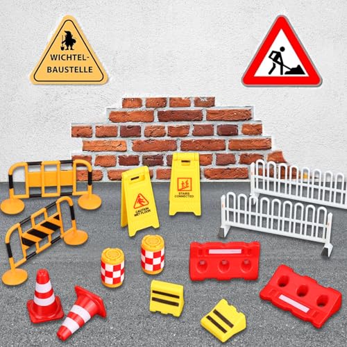 GUBOOM Wichtel Zubehör Baustelle, 28Pcs Miniatur Wichtel Baustelle Set, Wichteltür Baustelle Puppenhaus Zubehör 1/12, DIY Wichtel Baustelle Einzug, Verkehrsschilder Kinder von PGONA