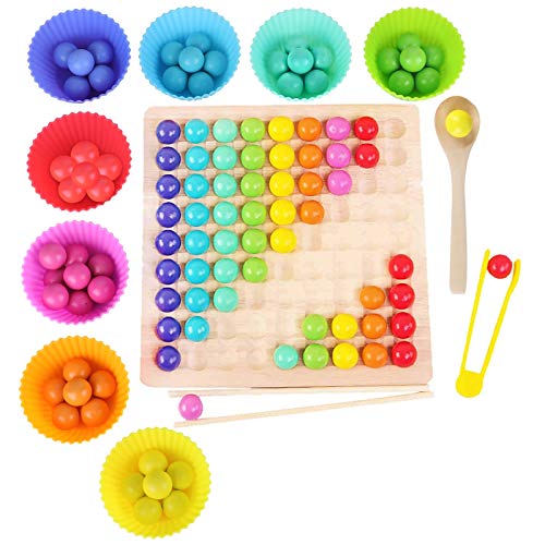 Regenbogen Puzzle Montessori, Holz Clip Beads Montessori Spielzeug, Regenbogen Montessori Brettspiel, Montessori Spielzeug ab 3 4 Jahre, Regenbogen Puzzle Vorschule Lernspiele Holzspielzeug für Kinder von GUBOOM