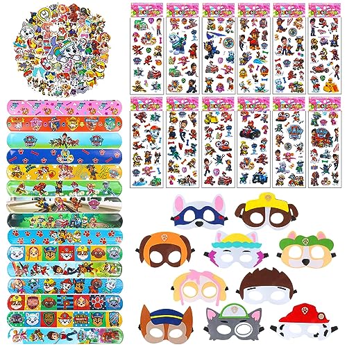 GUBOOM Party Mitgebsel Set, Mitgebsel Kindergeburtstag, Geburtstag Deko Partyzubehör für Kinder, 15 x Schnapparmband, 10 x Filzmasken, 12 x 3D Aufkleber und 50 x Aufkleber von GUBOOM