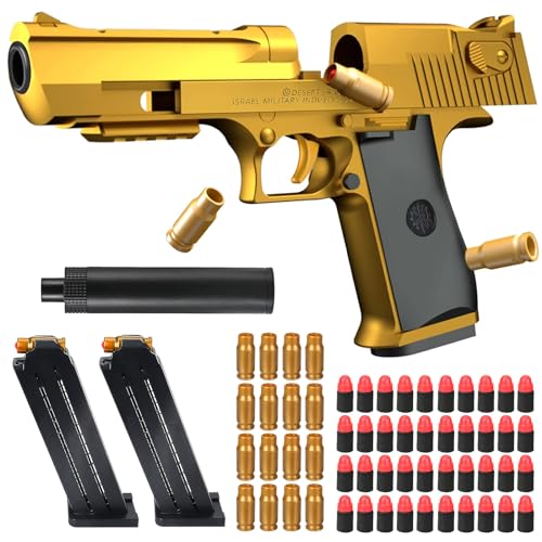 Spielzeug Pistole, Wüstenadler M1911 für Kinder, Kinder Pistole mit Schalldämpfer, Schaumstoff Pistole, 1:1 Schaumstoff-Blaster Toy Gun, Soft Bullet Toy Gun Pistole für 12+ Kindergeschenke (Gold) von GUBOOM