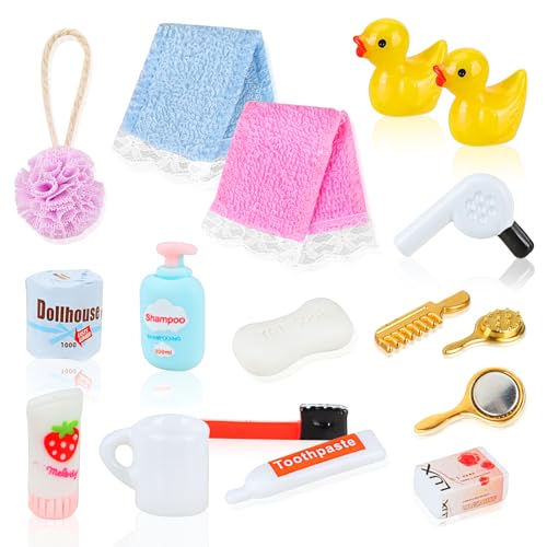 Wichtel Zubehör Toilettenartikel für Puppenhäuser Bade-Set, 17 Stück Miniatur Wichtelzubehör Bade-Set für Weihnachten Wichteltür Deko, Wichtel Zubehör Weihnachten mit Zahnbürste Badeschwamm usw Wichtel Zubehör Toilettenartikel für Puppenhäuser Bade-Set, 17 Stück Miniatur Wichtelzubehör Bade-Set für Weihnachten Wichteltür Deko, Wichtel Zubehör Weihnachten mit Zahnbürste Badeschwamm usw von GUBOOM