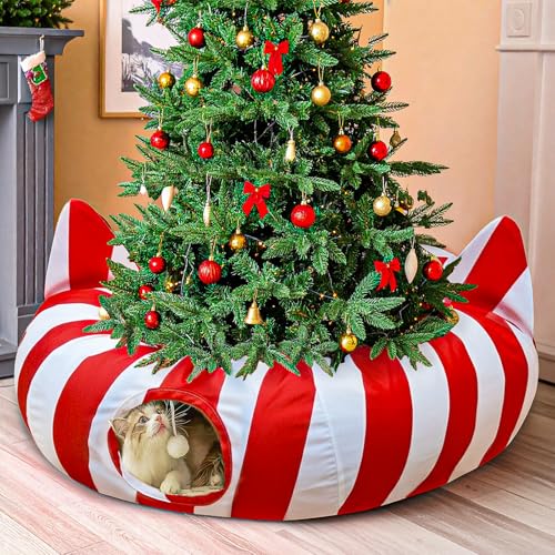 GUDELAK Katzentunnelbett mit Weihnachtsbaumrock, Katzenbetten für Innenkatzen Tunnel mit Spielzeugball, Rot und Weiß Weihnachtsdekorationen Donut-Tunnel für Katzenbedarf Kleine Große Katzen und GUDELAK Katzentunnelbett mit Weihnachtsbaumrock, Katzenbetten für Innenkatzen Tunnel mit Spielzeugball, Rot und Weiß Weihnachtsdekorationen Donut-Tunnel für Katzenbedarf Kleine Große Katzen und von GUDELAK