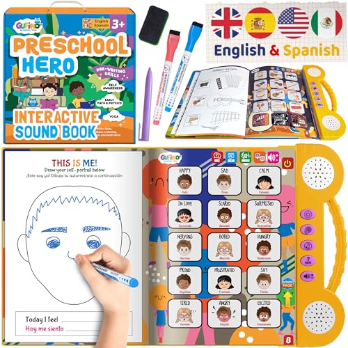 Interaktives zweisprachiges Spielzeug | Sprechendes beschäftigtes Buch für Kleinkinder 3-5 | Spanisches Arbeitsbuch mit trocken abwischbaren Aktivitäten | Vorschulbedarf in Spanisch und Englisch Interaktives zweisprachiges Spielzeug | Sprechendes beschäftigtes Buch für Kleinkinder 3-5 | Spanisches Arbeitsbuch mit trocken abwischbaren Aktivitäten | Vorschulbedarf in Spanisch und Englisch von GUFINO